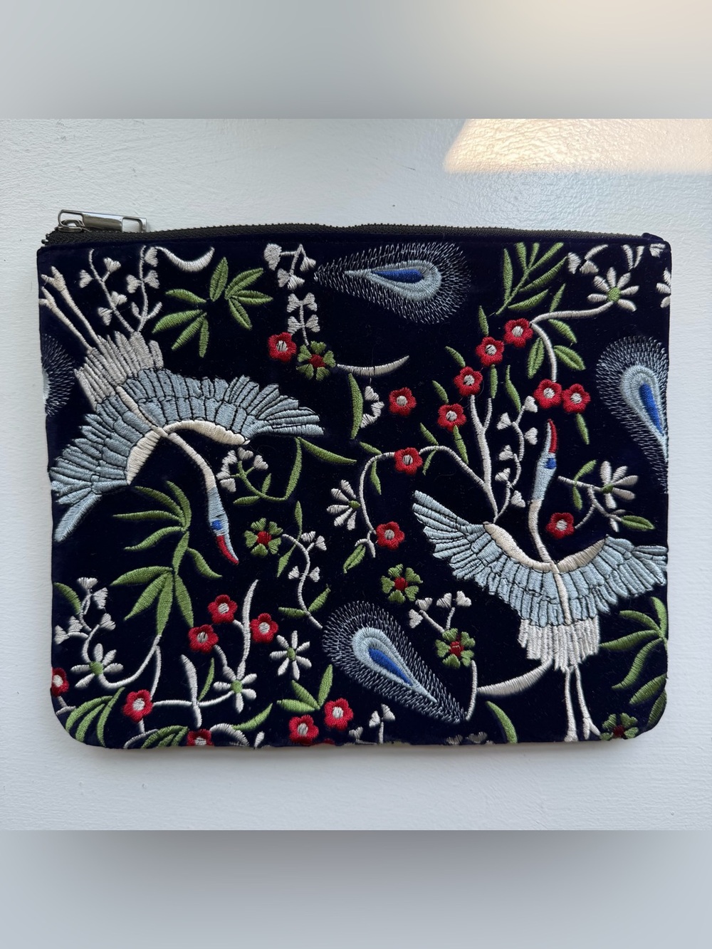 NWOT LOFT Outlet Velvet Bag with embroidered birds and flowers